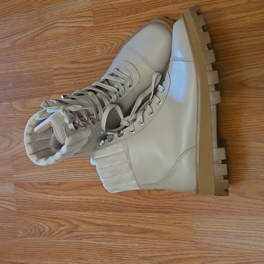 Schutz Leather Lace Up Hiker Boots Sutton Oyster Size 11